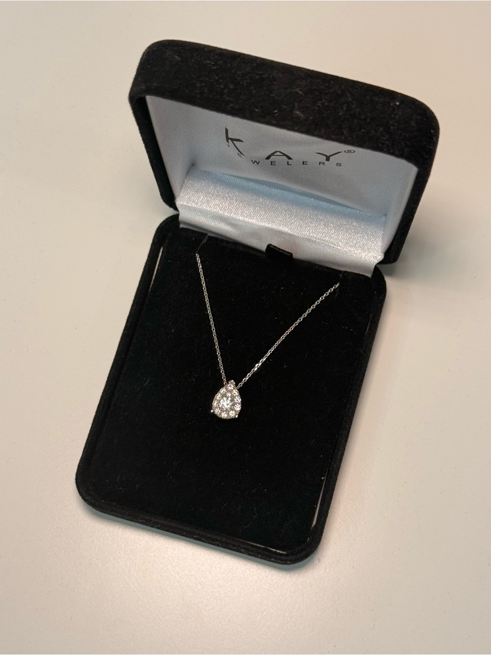 Elegant Teardrop NATURAL Diamond Cluster Necklace with 14K white gold chain
